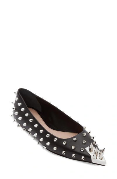 Shop Alexander Mcqueen Punk Spike Studded Pointed Toe Flat In Black/ Silver