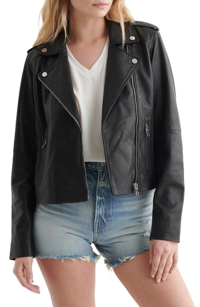 Shop Lucky Brand Leather Moto Jacket In Washed Black