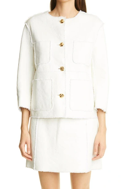 Shop St John Leather & Tweed Bonded Jacket In White