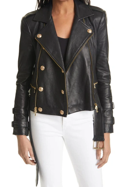 Shop L Agence Billie Belted Leather Moto Jacket In Black