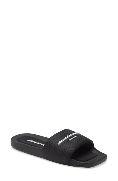 Alexander Wang Padded Logo Pool Slide Sandals Shoes In Black