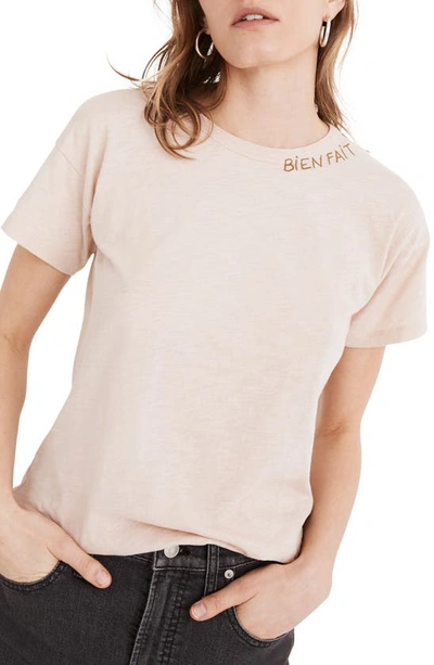 Madewell Bien Fait Embroidered Whisper Cotton Crewneck T shirt In Avalon Pink ModeSens