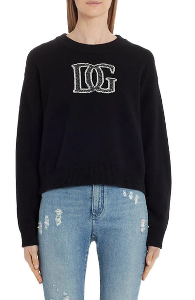 Shop Dolce & Gabbana Logo Cashmere Blend Sweater In Black