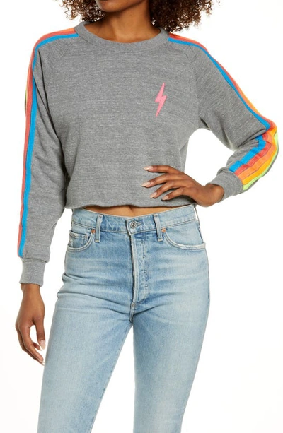 Shop Aviator Nation Bolt Crop Sweatshirt In Heather Grey/ Neon Rainbow