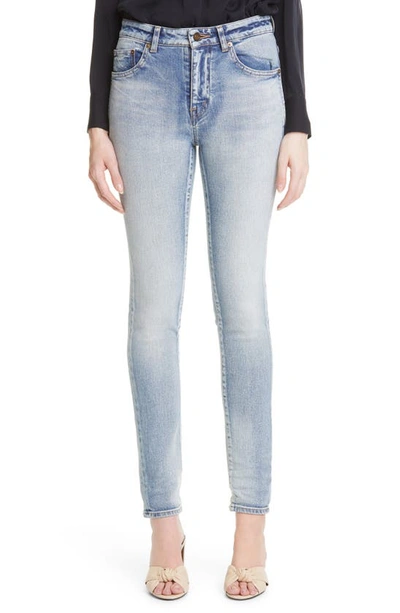Shop Saint Laurent High Waist Skinny Jeans In Bright Blue