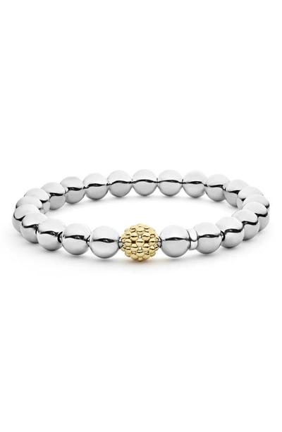 Lagos Sterling Silver & 18k Yellow Gold Signature Caviar Stretch Bracelet, 6 In Two-tone