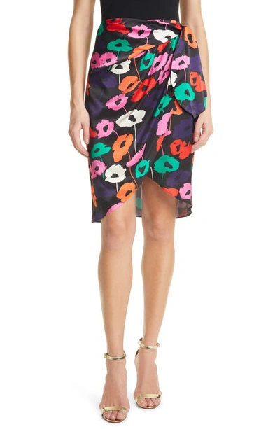 Shop Milly Liza Poppy Print Wrap Skirt In Black Multi