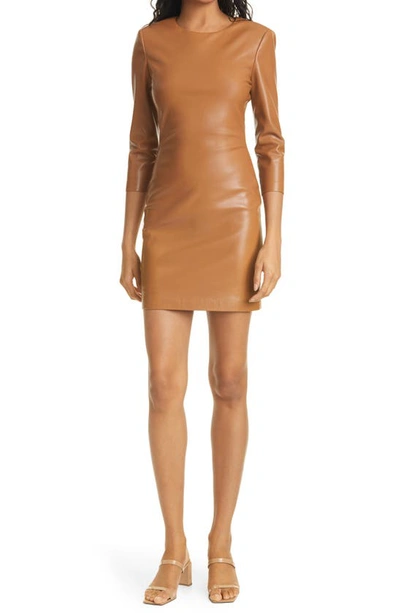 Shop Alice And Olivia Inka Long Sleeve Faux Leather Body-con Dress In Camel