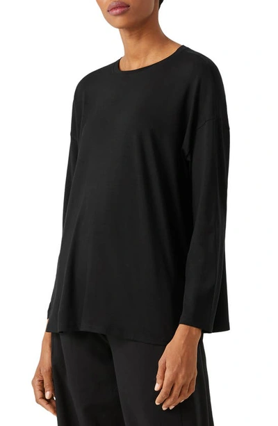 Shop Eileen Fisher Crewneck Long Sleeve Box Top In Black