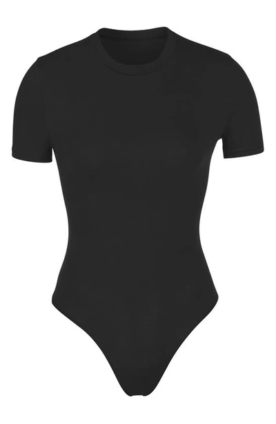 Shop Skims Stretch Cotton Jersey T-shirt Bodysuit In Soot