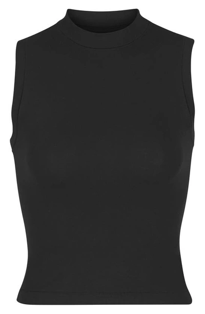 Shop Skims Stretch Cotton Jersey Mock Neck Tank In Soot