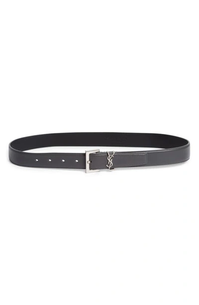 Shop Saint Laurent Laque Ysl Monogram Leather Belt In Storm