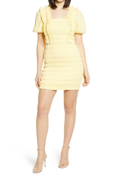 Shop Endless Rose Smocked Puff Sleeve Dress In Yellow