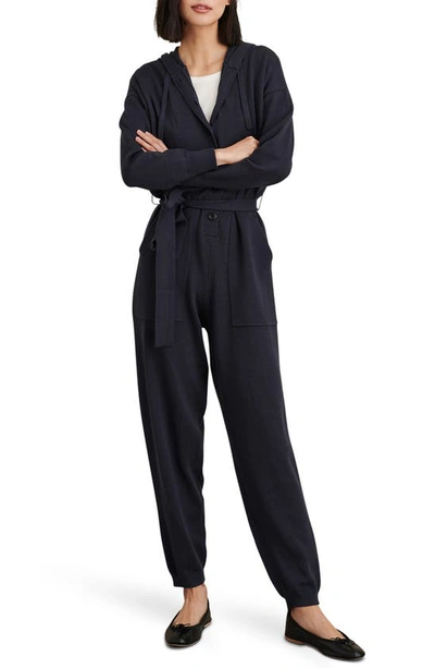 Shop Alex Mill Hooded Knit Jumpsuit In Navy