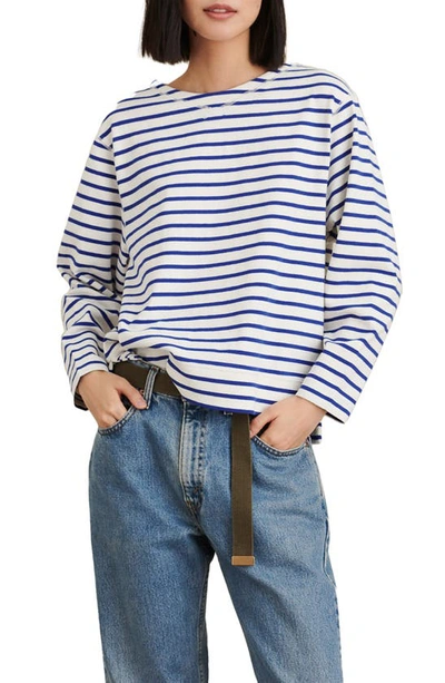 Shop Alex Mill Lakeside Stripe Crewneck Top In Natural/ Blue