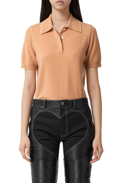 Shop Burberry Cecily Tb Monogram Cashmere Polo Sweater In Light Chestnut