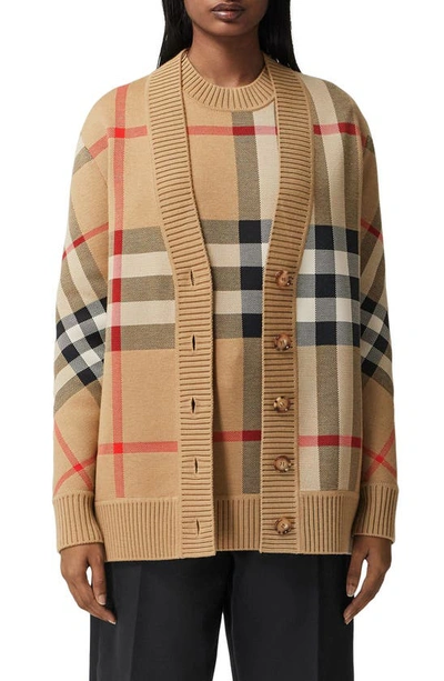 Shop Burberry Caragh Check Jacquard Cardigan In Archive Beige