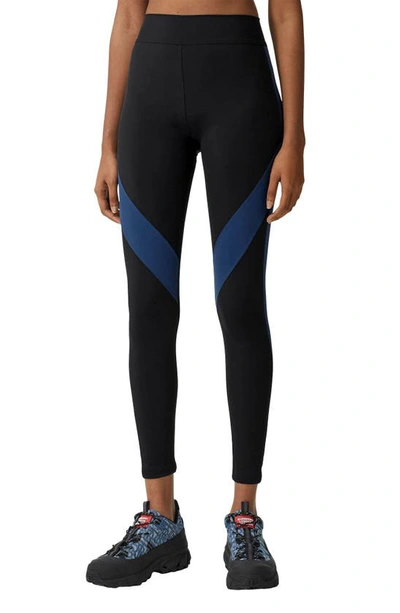 Shop Burberry Madden Colorblock Stretch Jersey Leggings In Black