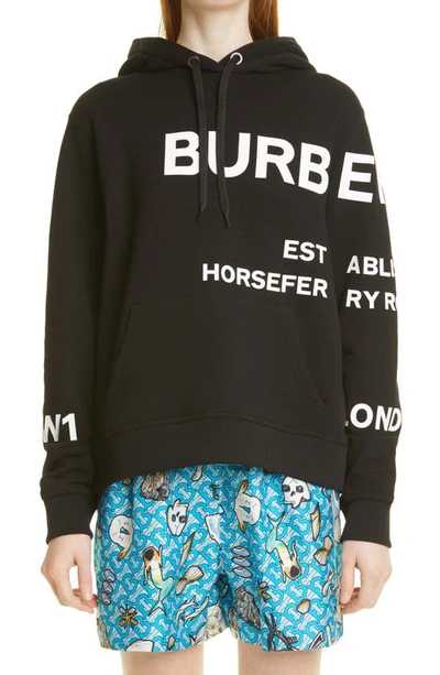 Shop Burberry Poulter Horseferry Print Cotton Hoodie In Black