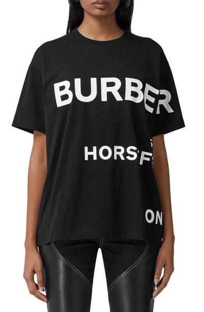 Shop Burberry Carrick Horseferry Print Oversize Graphic Tee In Black