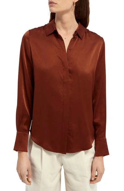 Shop Scotch & Soda Classic Silk Shirt In Sienna