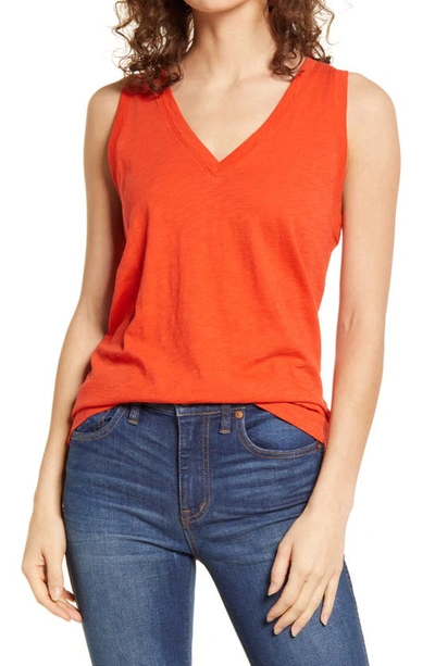 Shop Madewell Whisper Shout Cotton V-neck Tank In Himalayan Orange