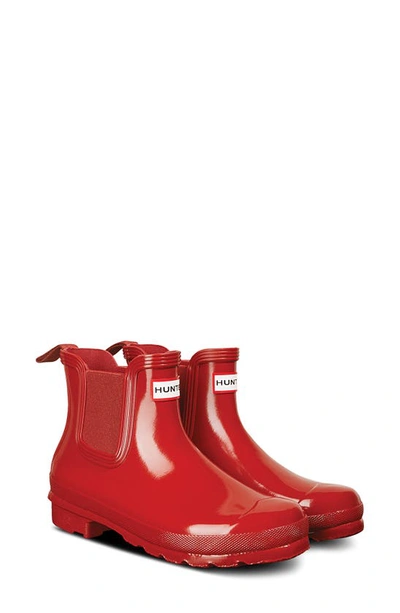 Shop Hunter Original Gloss Waterproof Chelsea Boot In Military Red