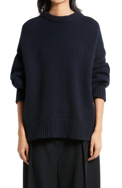 Ophelia Oversize Crewneck Wool & Cashmere Sweater In Blue