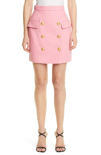 Shop Balmain High Waist Button Front Cotton Pique Skirt In Rose Moyen