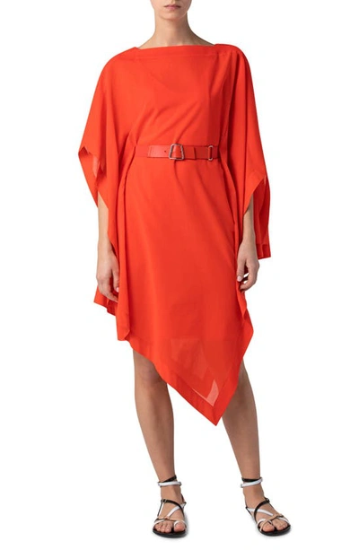 Shop Akris Belted Cotton Voile Asymmetrical Dress In Orange