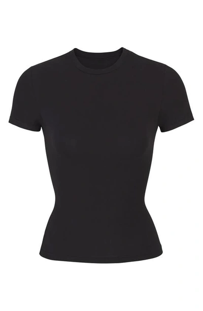 Shop Skims Stretch Cotton Jersey T-shirt In Soot