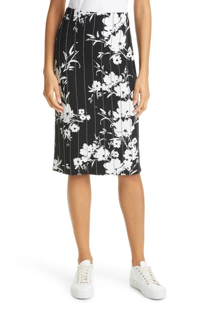 Shop Milly Silhouette Floral Pencil Skirt In Black/white