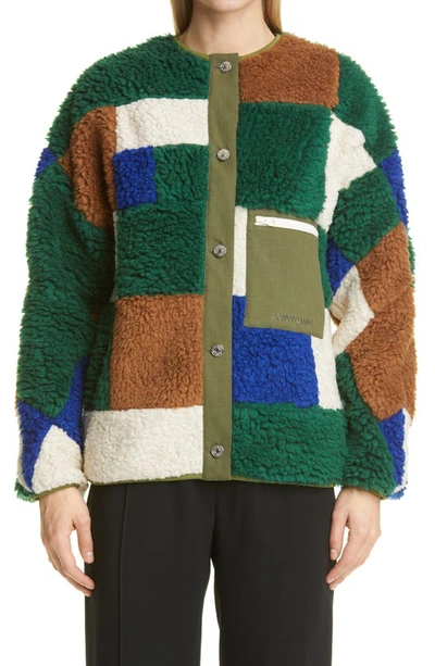 Shop Sandy Liang Quilt Patchwork Oversize Fleece Jacket