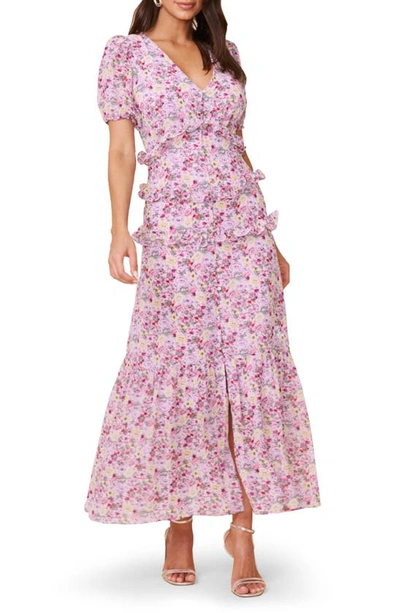 Shop Astr Priscilla Floral Ruffle Tiered Maxi Dress In Pink Gold Floral