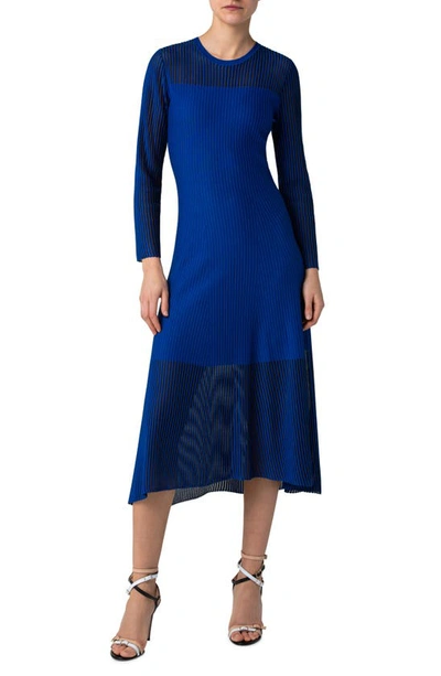 Shop Akris Long Sleeve Transparent Stripe Midi Dress In Blue Angel
