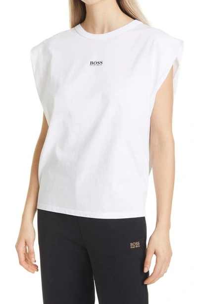 Shop Hugo Boss Elys Active Sleeveless Cotton T-shirt In White