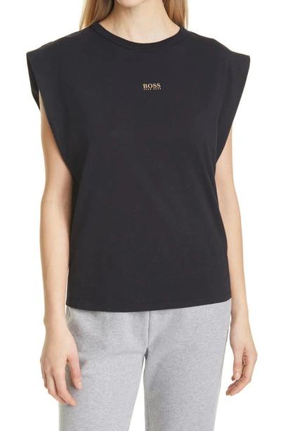 Shop Hugo Boss Elys Active Sleeveless Cotton T-shirt In Black