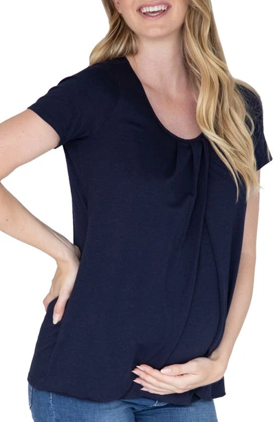 Shop Angel Maternity Petal Front Maternity/nursing Top In Navy