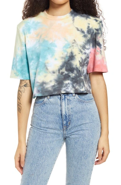 Shop Afrm Weylin Shoulder Pad Crop T-shirt In Abstract Multi Tie Dye
