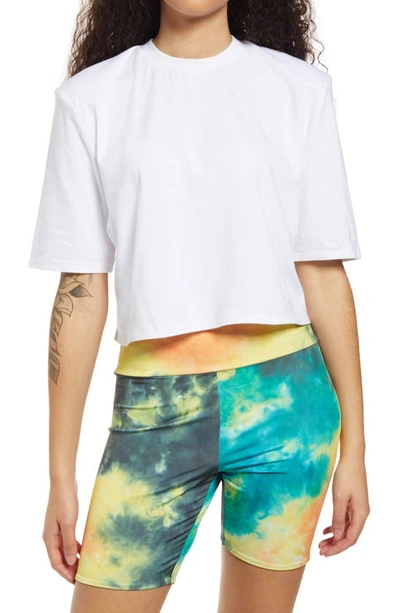 Shop Afrm Weylin Shoulder Pad Crop T-shirt In Blanc