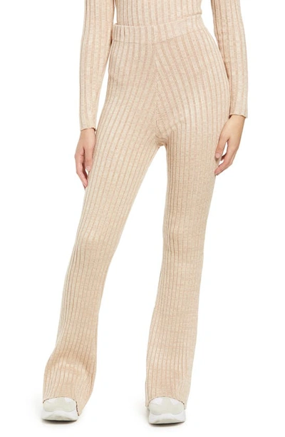 Shop Afrm Theodore Knit Flare Leg Pants In Marled Sand