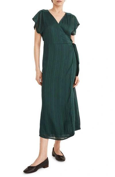 Shop Madewell Satin Stripe Midi Wrap Dress In Smoky Spruce