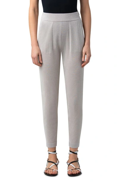 Shop Akris Metallic Silk & Organic Cotton Blend Ankle Sweater Joggers In Grey