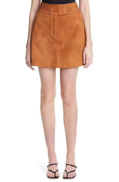 Shop Khaite Giulia Suede Skirt In Chestnut