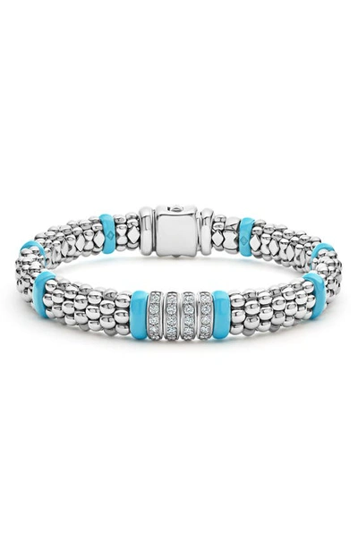 Shop Lagos Blue Caviar Diamond Links Bracelet In Blue Ceramic