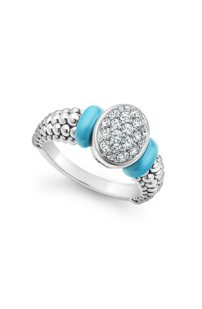 Shop Lagos Blue Caviar Diamond Oval Ring In Blue Ceramic