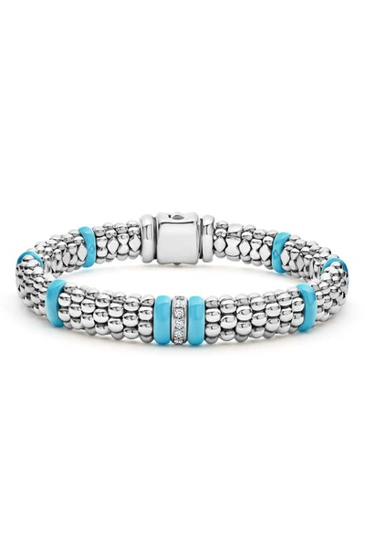 Shop Lagos Blue Caviar Diamond Link Bracelet In Blue Ceramic