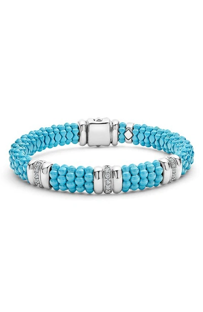 Shop Lagos Blue Caviar Diamond 3-link Bracelet In Blue Ceramic