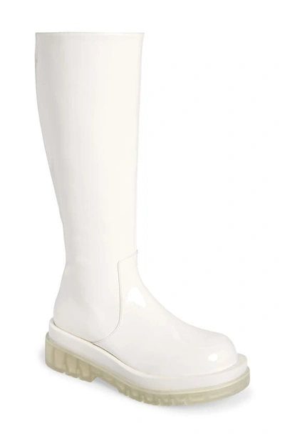 Shop Jeffrey Campbell Tanked Knee High Boot In White Crinkle Patent