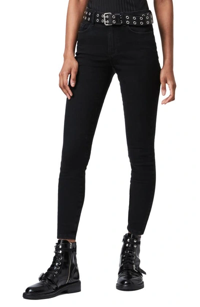 Allsaints Womens Black Miller Studded Skinny Mid-rise Stretch-denim Jeans 27 In Black